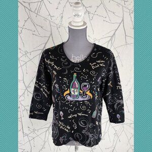 Cactus Bay Wine Bottle Abstract Printed Round Neck Blouse